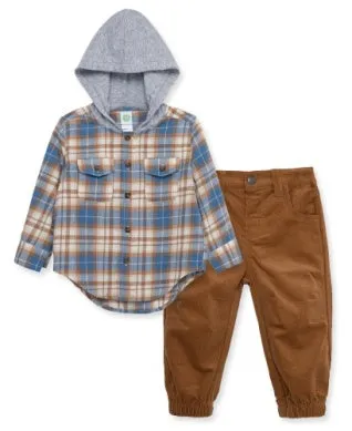 Little Me Blue Plaid Woven Pant Set