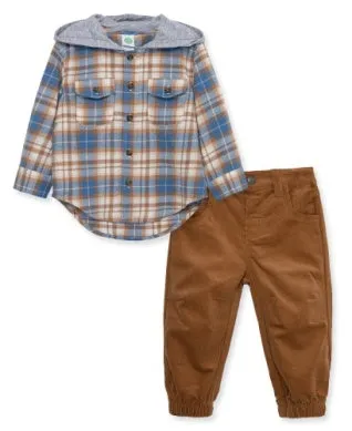 Little Me Blue Plaid Woven Pant Set