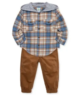 Little Me Blue Plaid Woven Pant Set