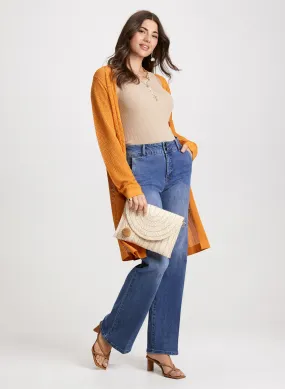 Long Cardigan & High-Rise Flared Denim Pants