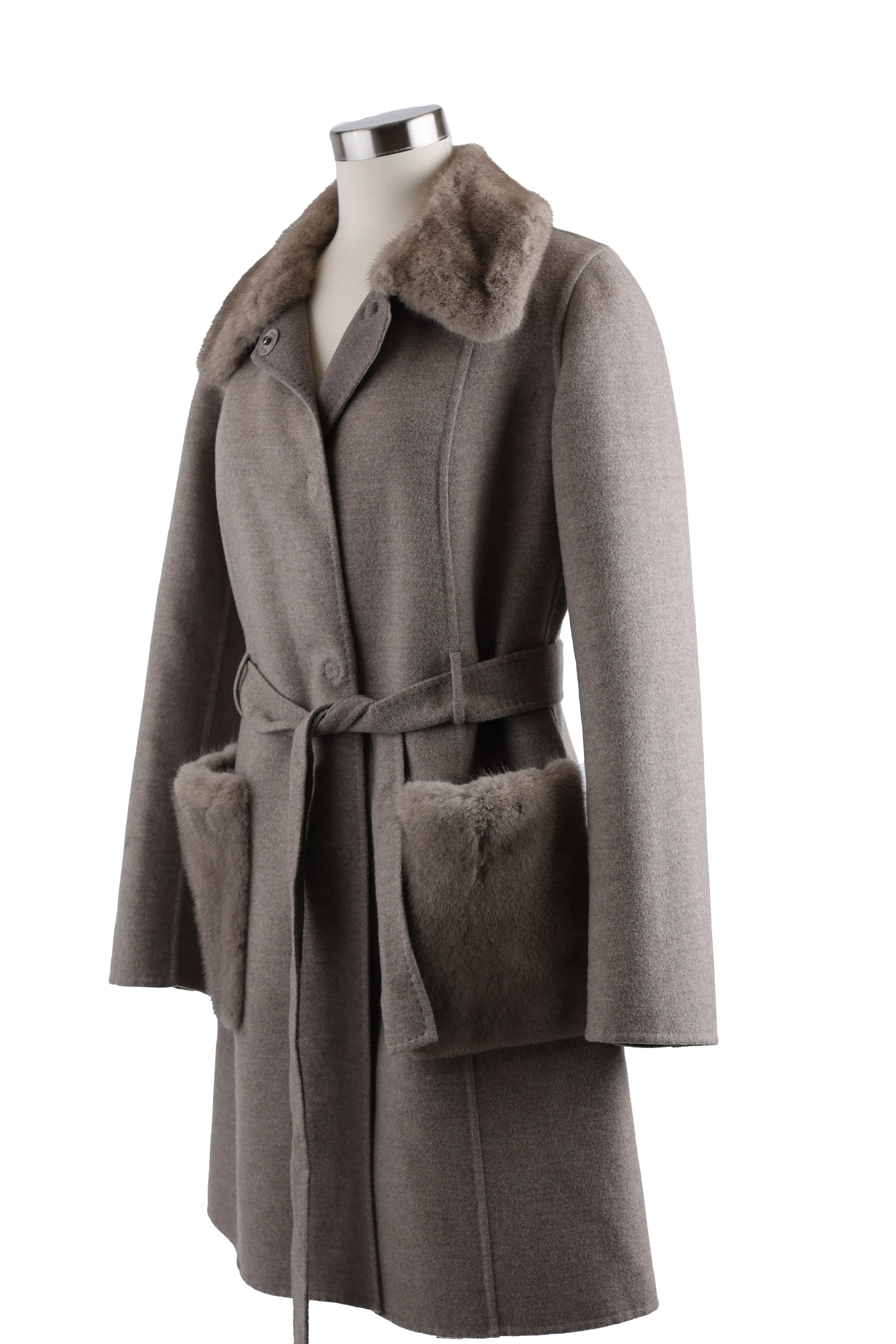 Loro Piana Storm System Wool/Cashmere Belted Parka W/ Mink Trim