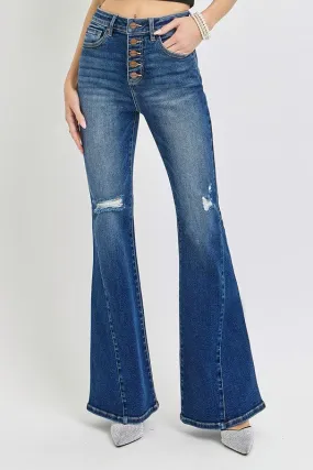 Lucy - Distressed Button-Fly Flare Jeans - Risen - Exclusively Online