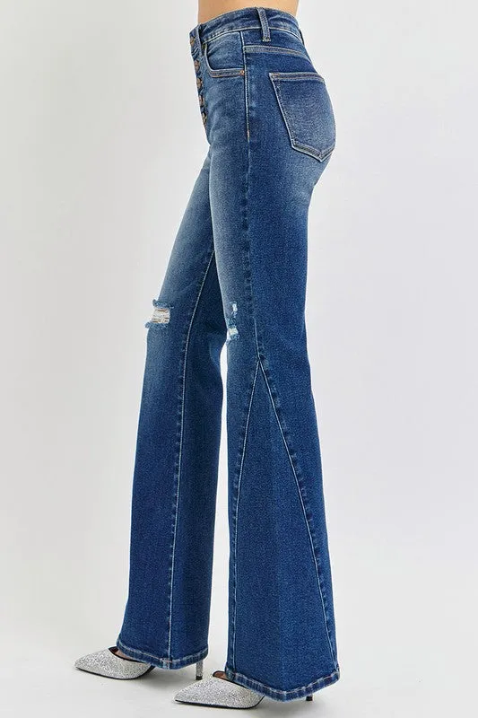 Lucy - Distressed Button-Fly Flare Jeans - Risen - Exclusively Online