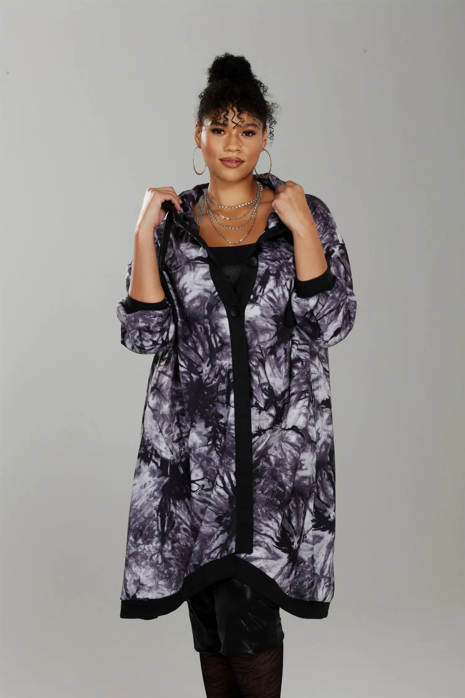 Luxe Moda LM214 Hooded Knit Tie-dye Coat