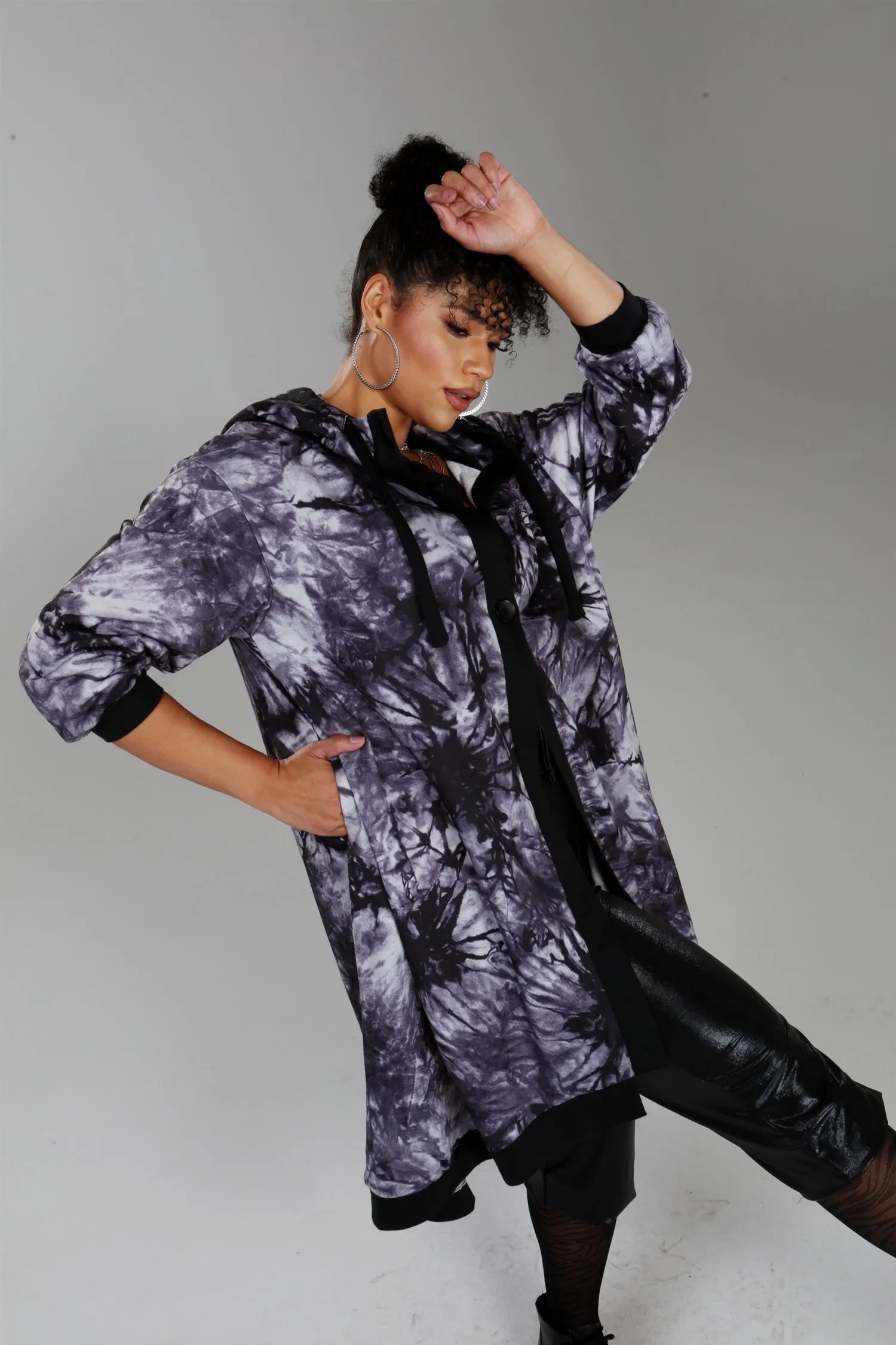 Luxe Moda LM214 Hooded Knit Tie-dye Coat