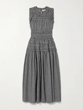 Mallory shirred gingham organic cotton midi dress