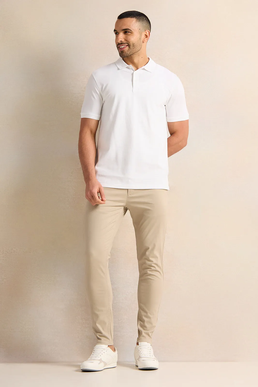 Men Beige Slim Fit Chino Trousers