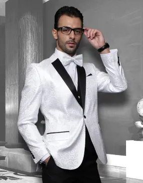 Mens Swirl Paisley Tuxedo in White & Black