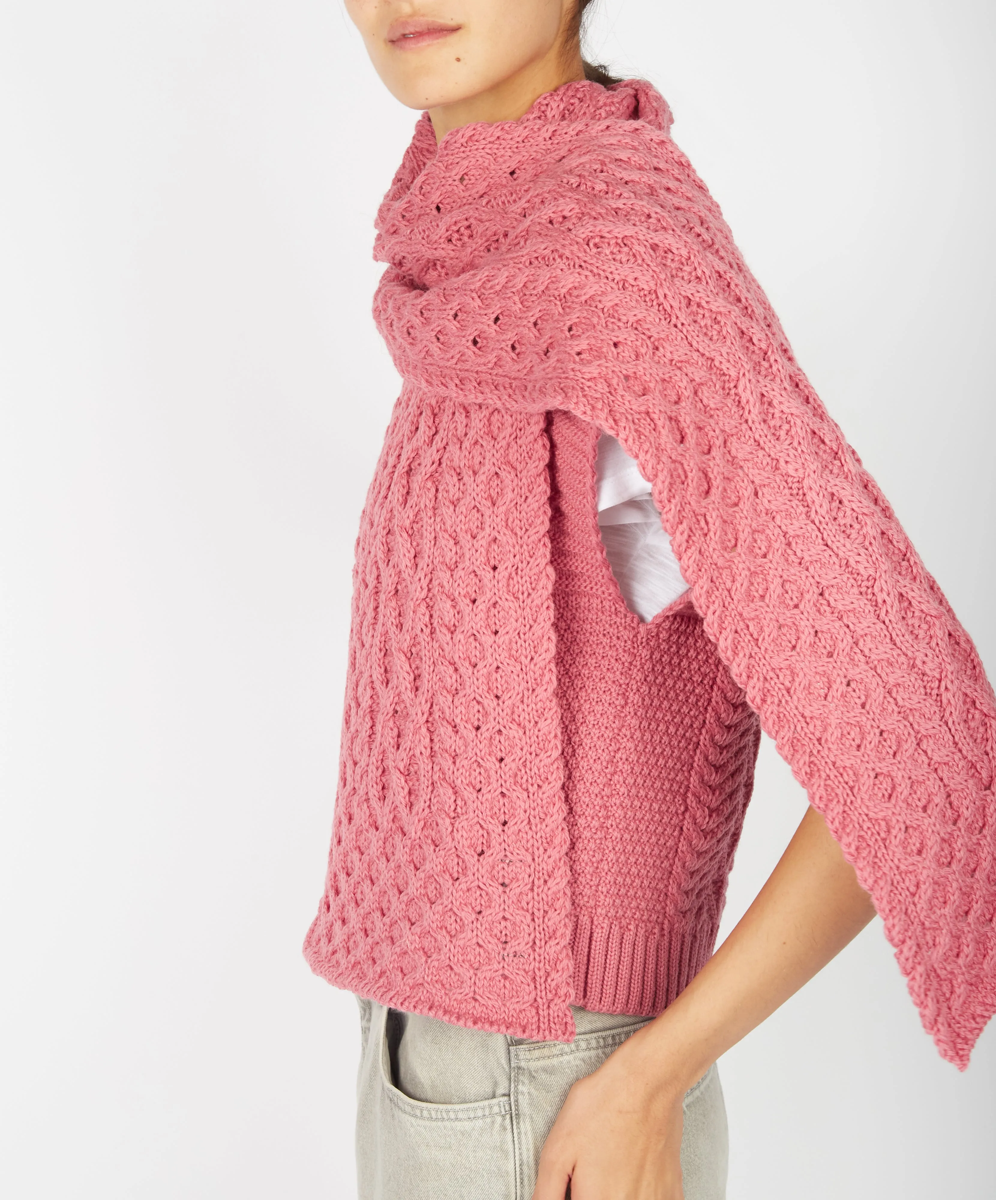 Merino Aran Scarf Rosa Pink