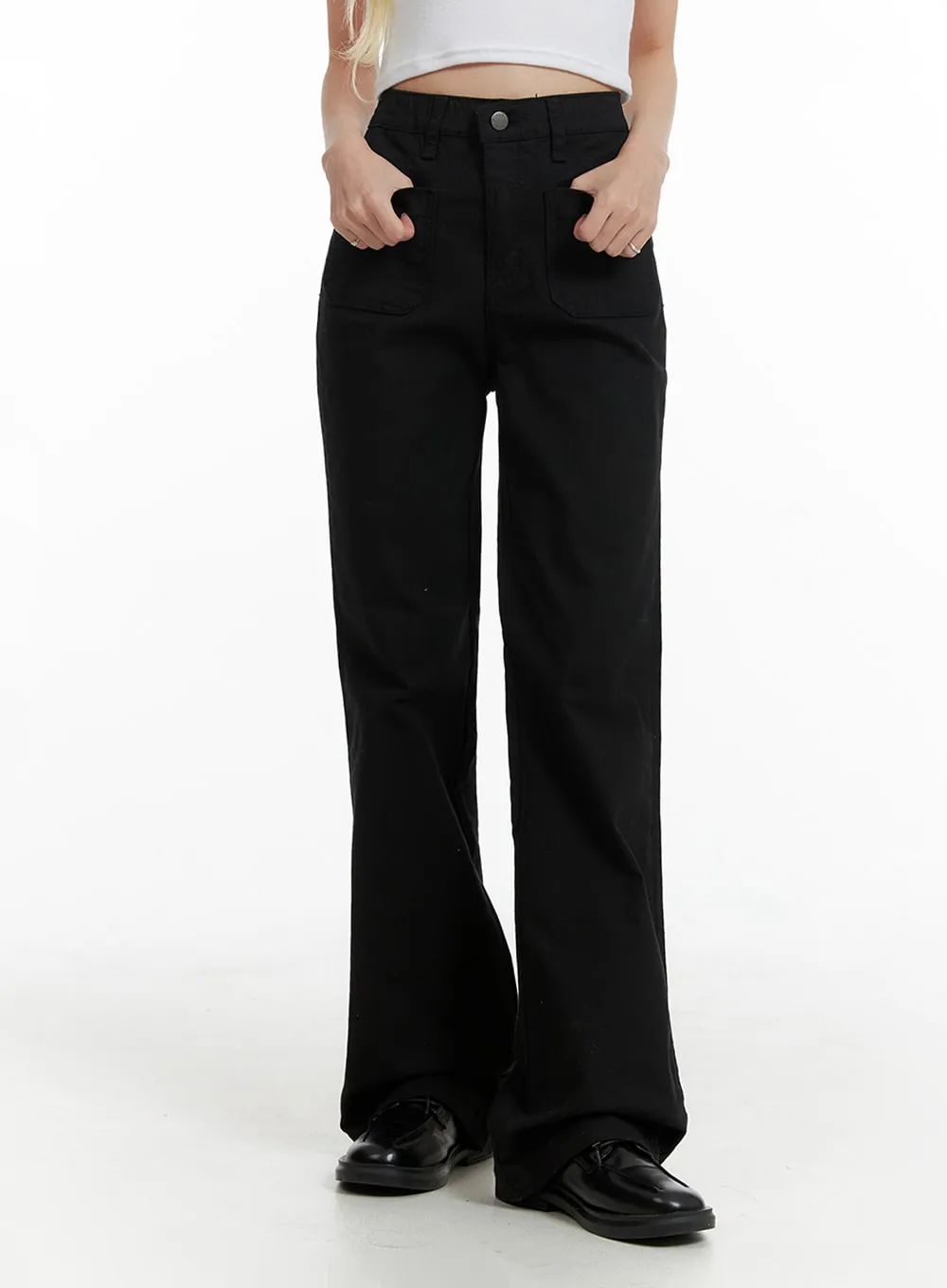 Mid Waist Button Flared Trousers IF408