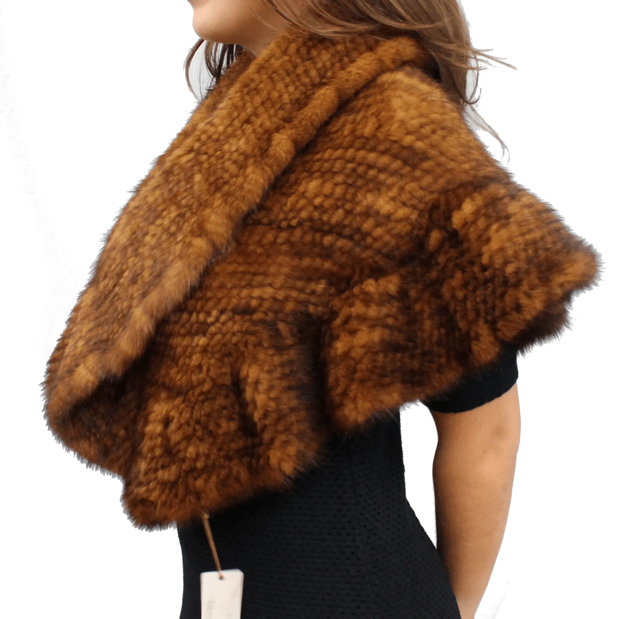 Mink Muffler with Ruffles and Hook Closures - Whiskey