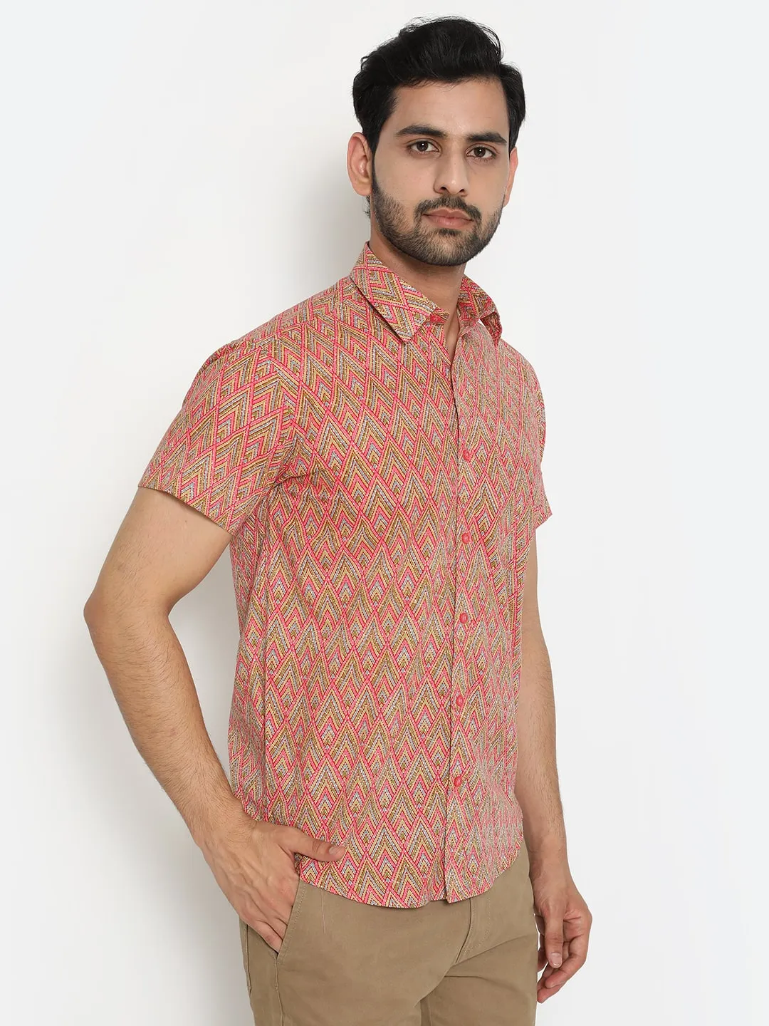 Mix Short Sleeve Cotton Hand Block Printed Men’s Shirt