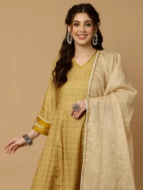 MUSTARD EMBROIDERED PAKISTANI KURTA WITH PANTS AND DUPATTA