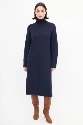 Navy Wool Turtleneck Sweater Dress