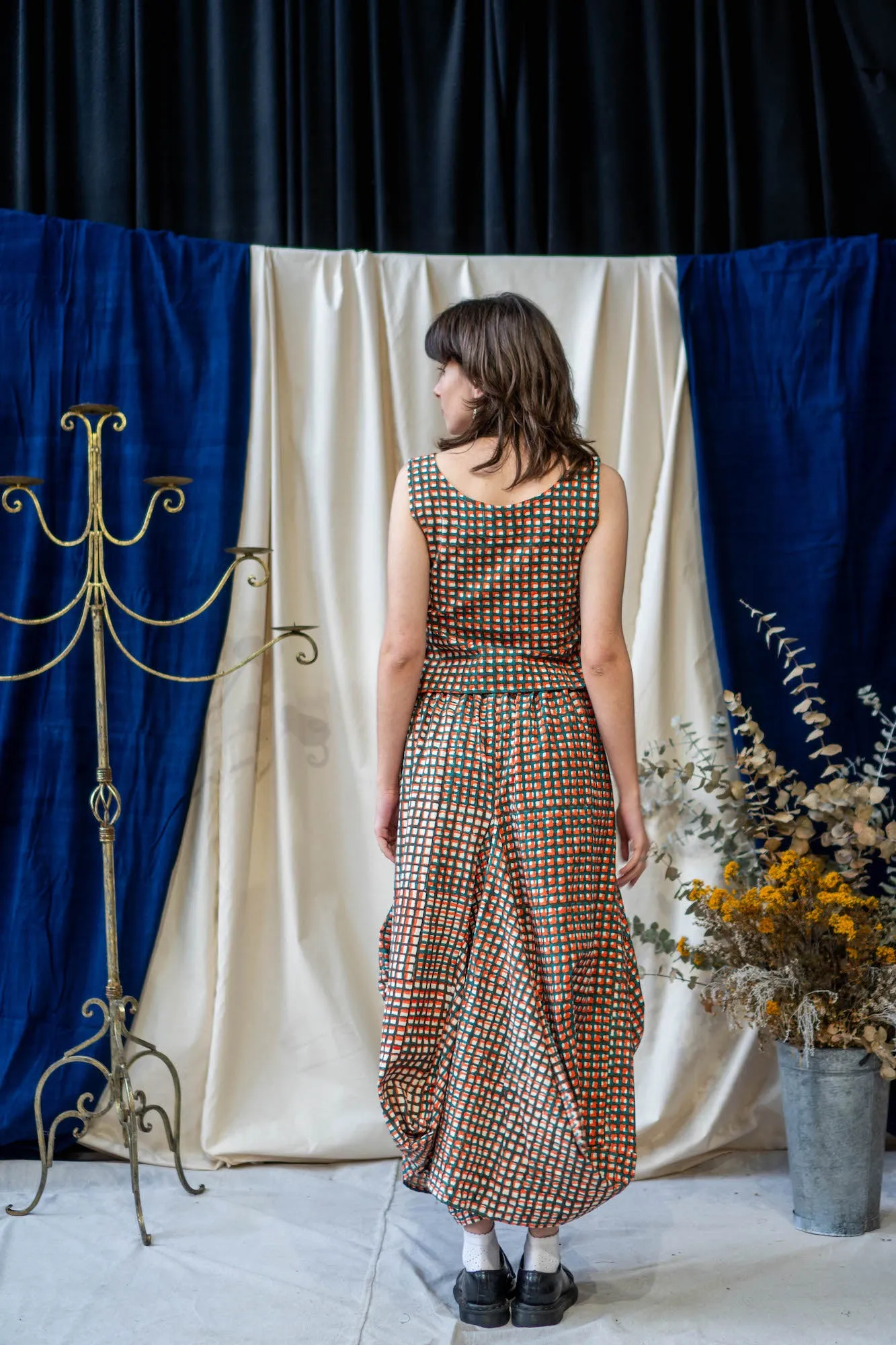 Nepalese Skirt - Teal and Orange Waffle Print