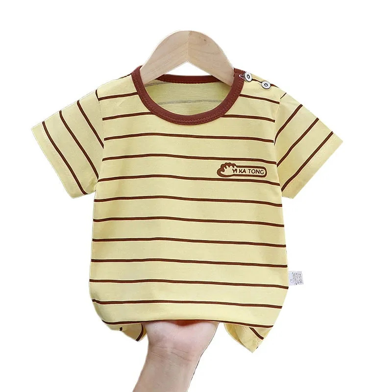 New Arrival Pure Cotton T-Shirt for Baby Girls and Boys, Summer Tee for Toddlers, Striped Short Sleeve Top  Ropa De Niña