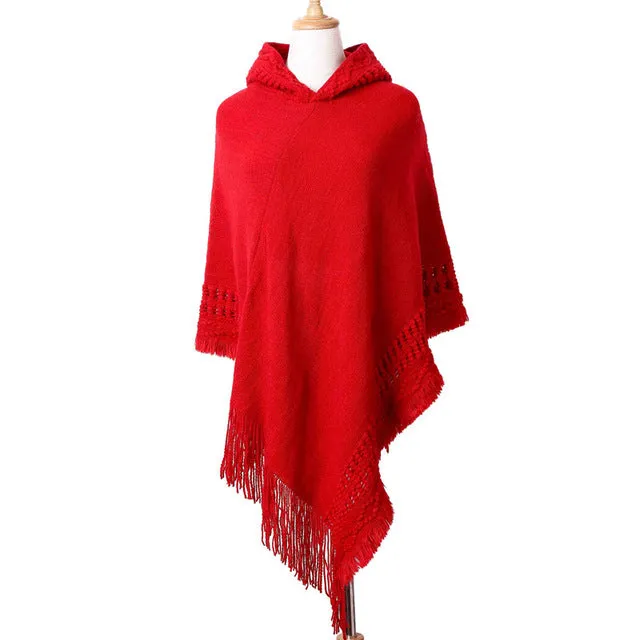 New Women Ladies Tassel Cape Coat Poncho Stripe Coat Shawl Scarf