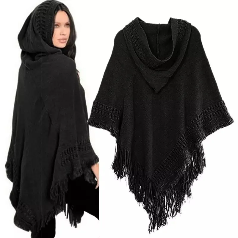 New Women Ladies Tassel Cape Coat Poncho Stripe Coat Shawl Scarf