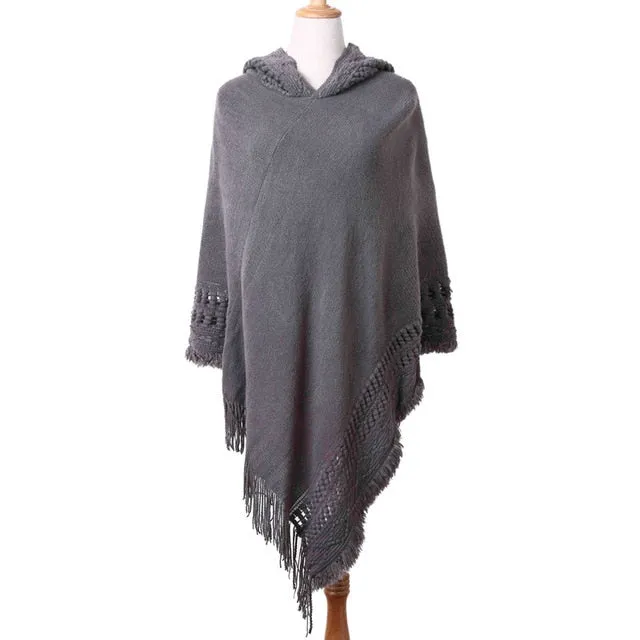 New Women Ladies Tassel Cape Coat Poncho Stripe Coat Shawl Scarf