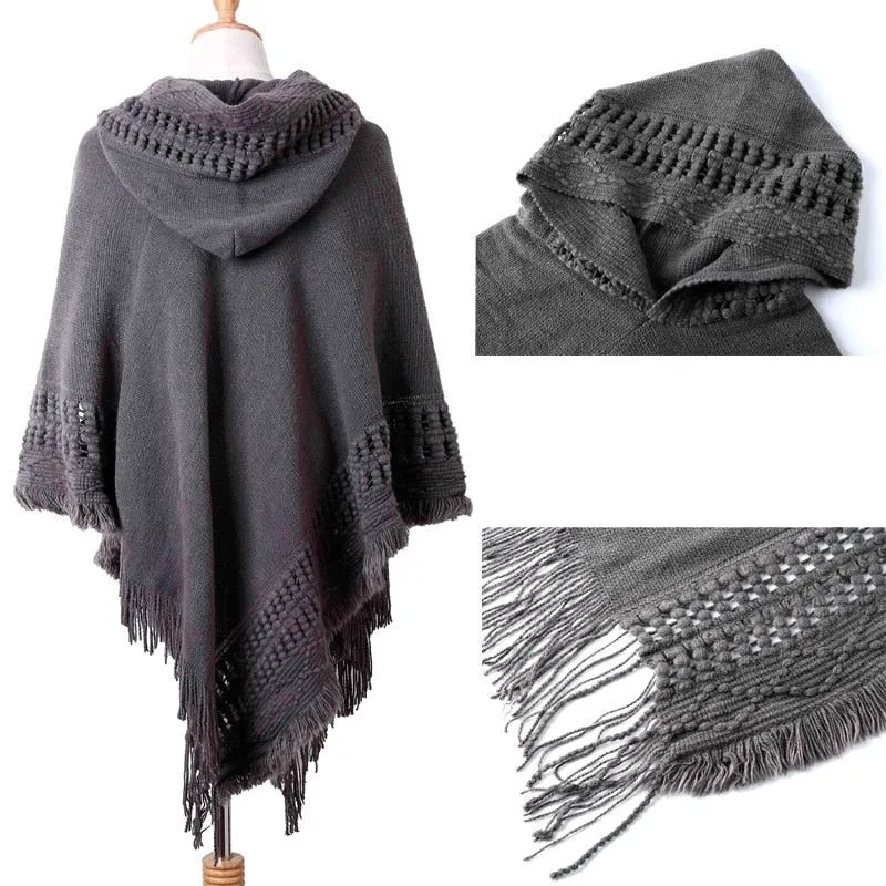 New Women Ladies Tassel Cape Coat Poncho Stripe Coat Shawl Scarf