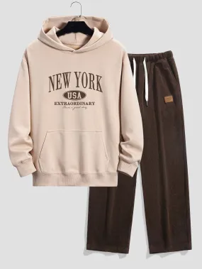 New York Print Relax Fit Hoodie & Straight Leg Corduroy Pants