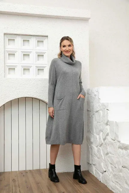 Orange by Fashion Village, J-3559 Cozy Chic Maxi Sweater Dress, Grey