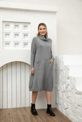 Orange by Fashion Village, J-3559 Cozy Chic Maxi Sweater Dress, Grey