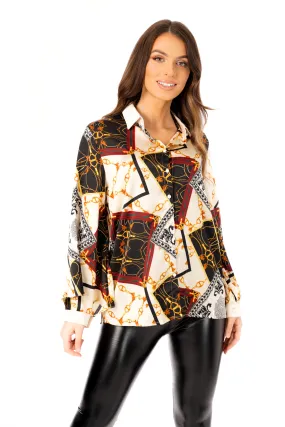 Oversized Chain Scarf Print Shirt