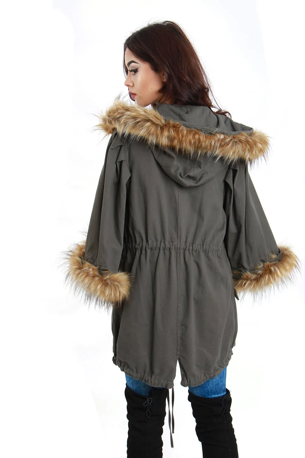 Oversized Sleeve Fur Parka Coat