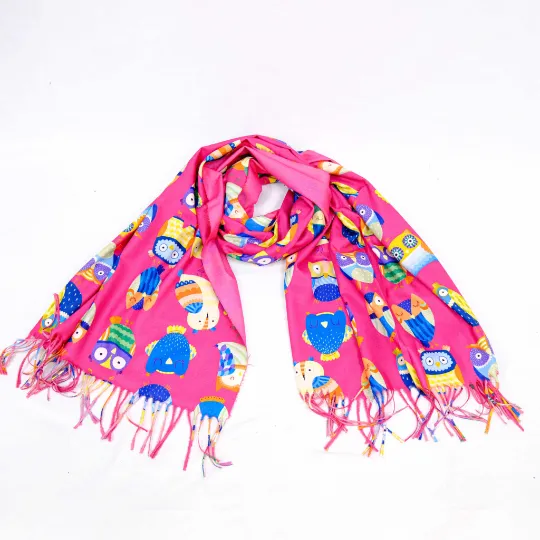 Owl Print Oversized Scarf with Fringe