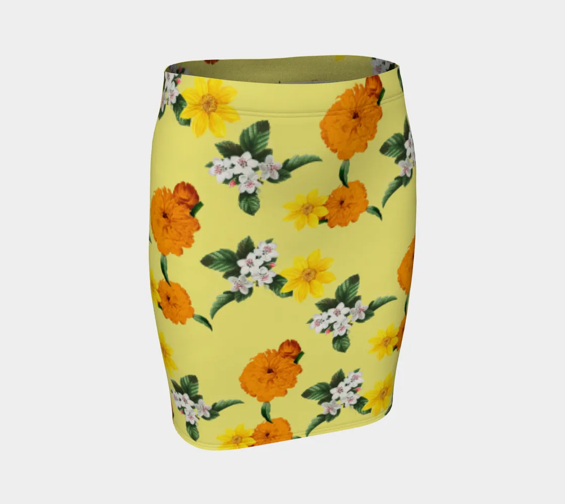 Pale Yellow Floral Fitted Skirt