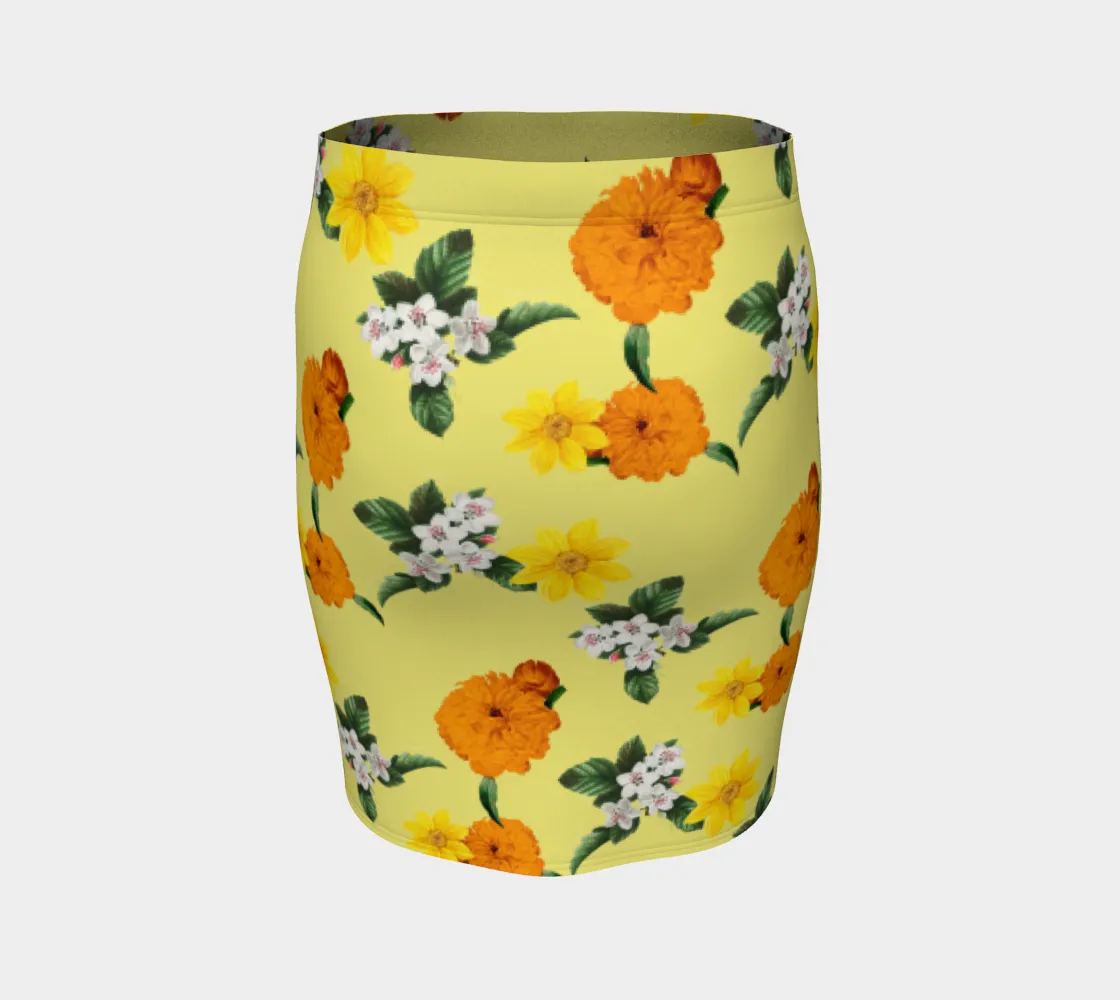 Pale Yellow Floral Fitted Skirt