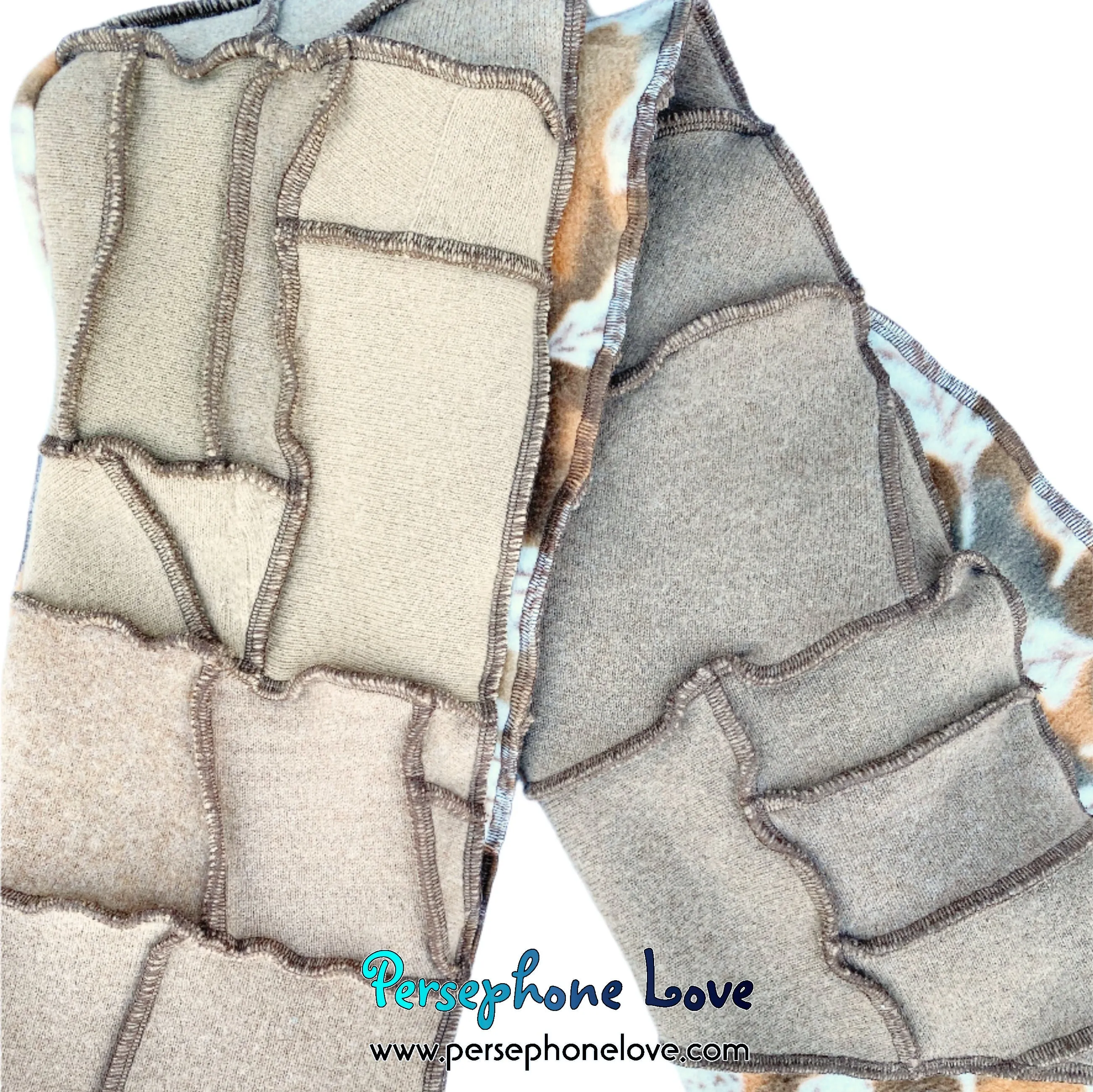 Patchwork beige 100% cashmere upcycled needle-felted sweater scarf -1714