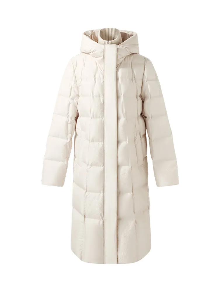 Patchwork Hooded Long Goose Down Coat