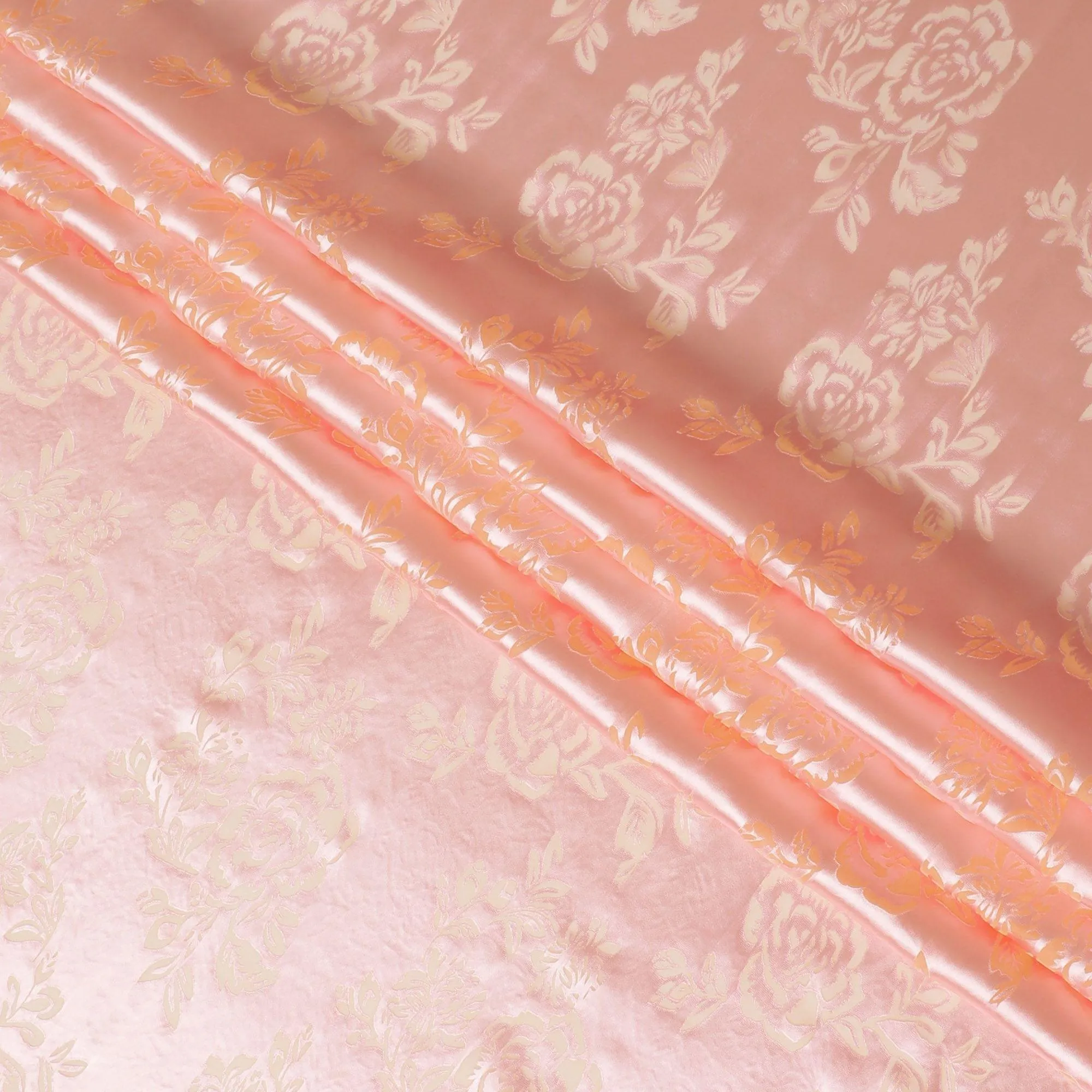 Peachy pink premium pure burnout silk chiffon fabric in floral design-D13106