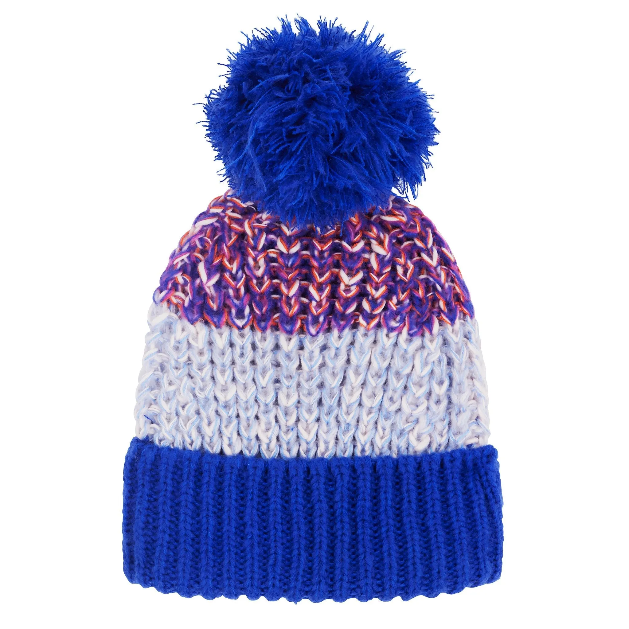 Phoebe Stripe Beanie Bobble Hat - Cobalt Blue