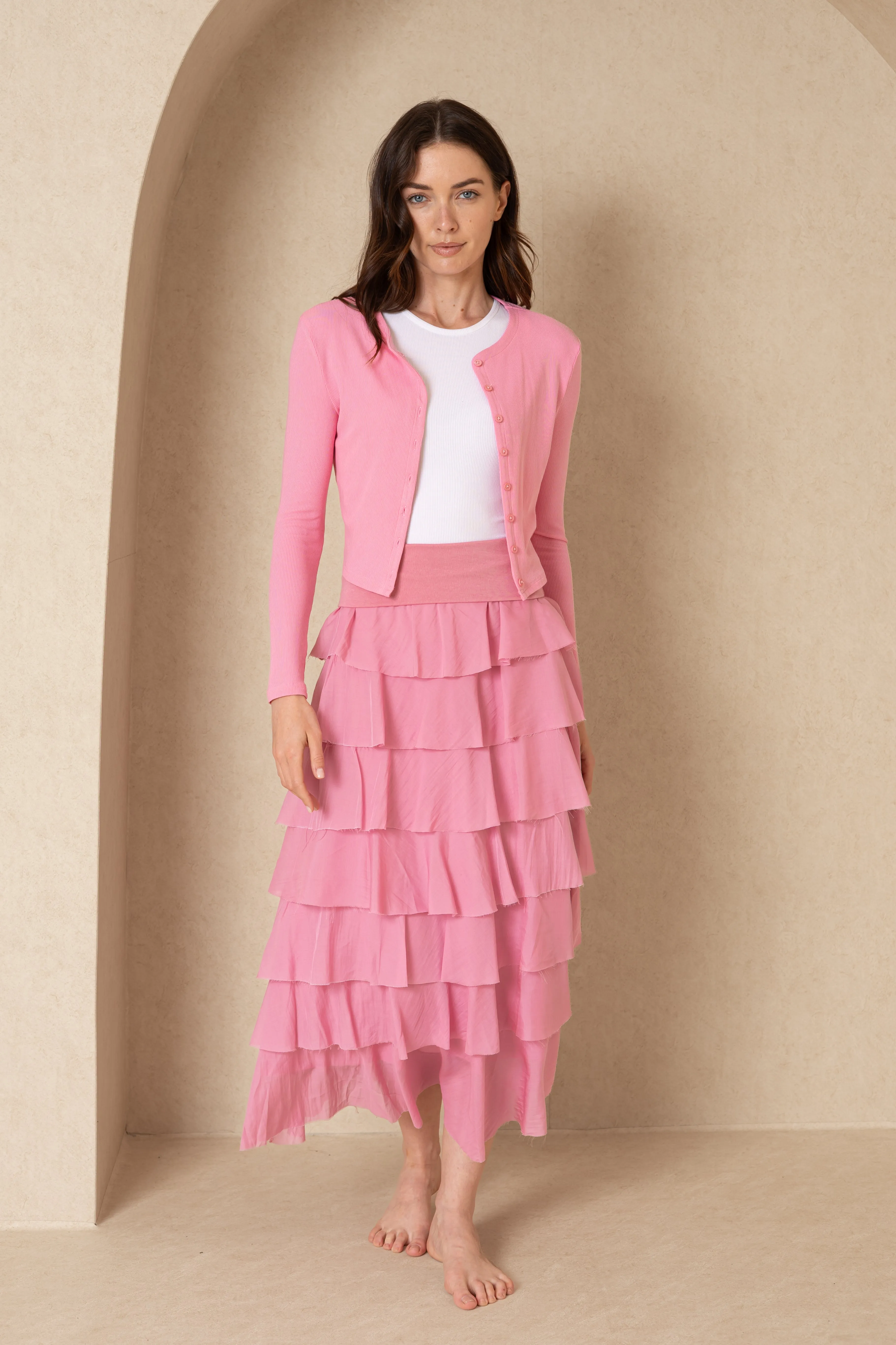 Pink Layered Ruffle Skirt