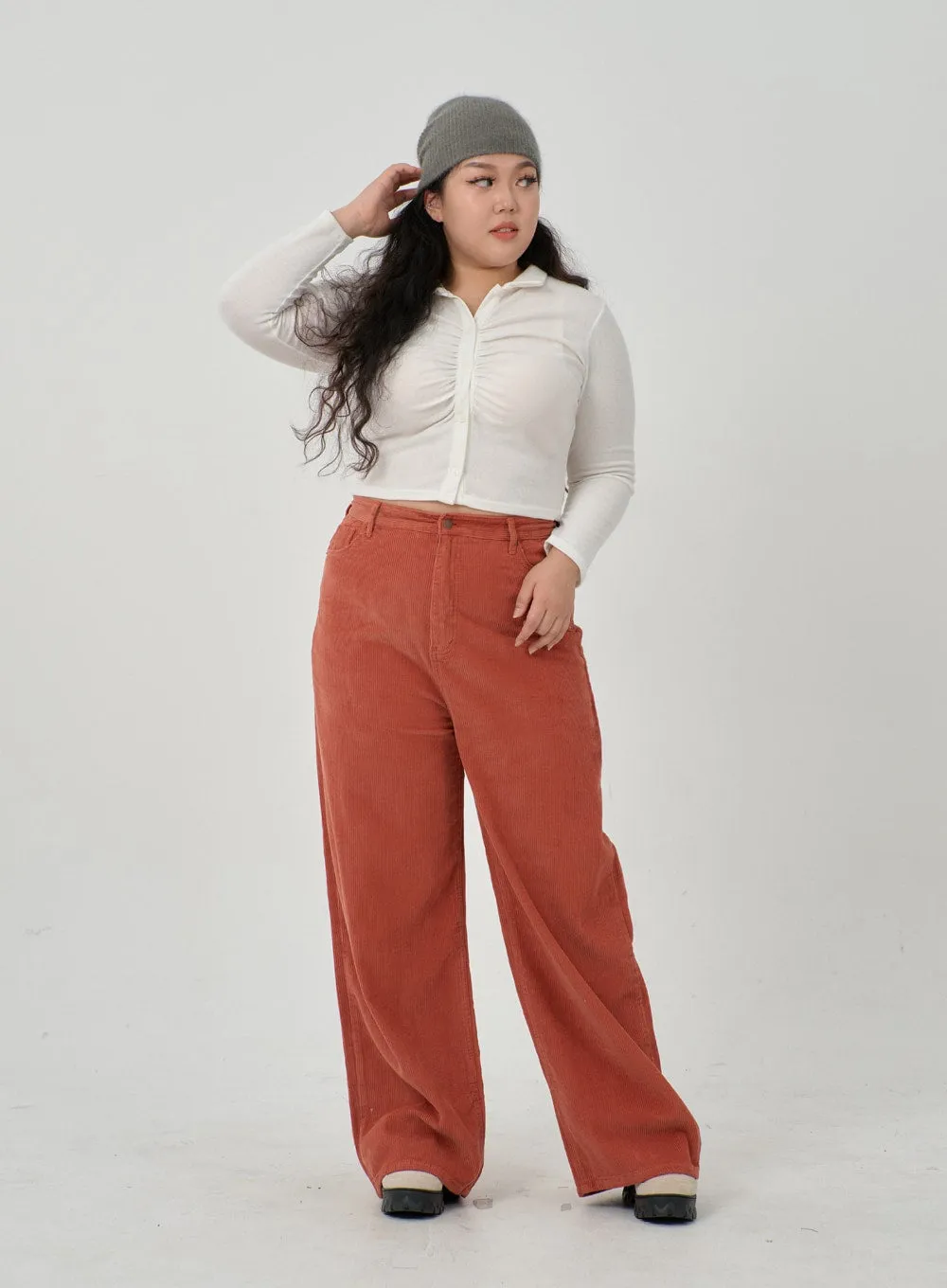 Plus Ruffle Bust Button Cropped Top ID20