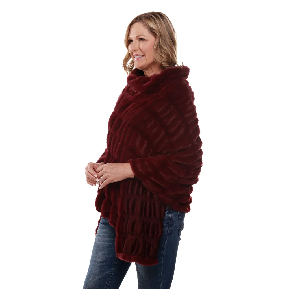 Plush Faux Fur Wine Coat Poncho