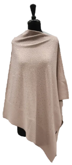 Poncho with Embellishments and Ribbed Border - Pink