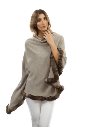 Poncho with Rex Rabbit Trim - Oatmeal