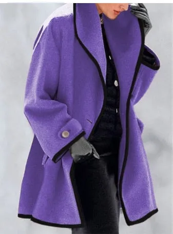 Purpdrank - hot-selling slim-fit woolen coat green collar temperament college printed lapel coat winter clothes for women