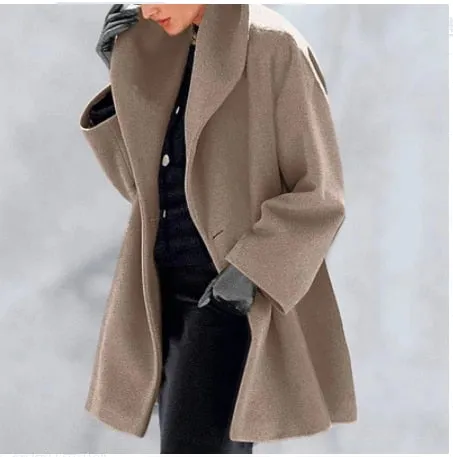 Purpdrank - hot-selling slim-fit woolen coat green collar temperament college printed lapel coat winter clothes for women