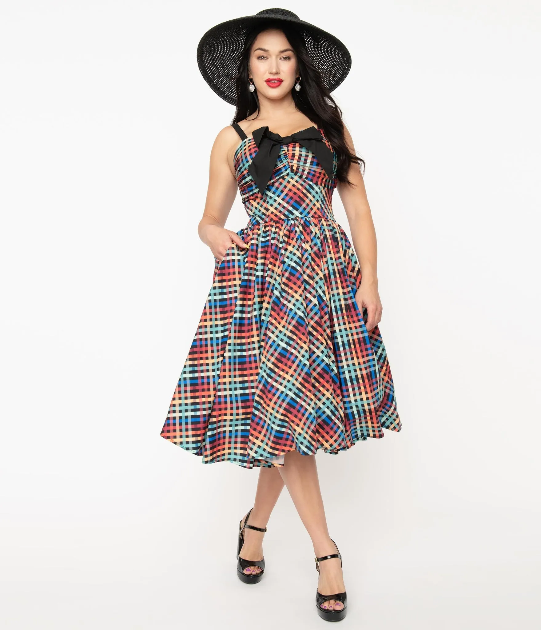 Rainbow Madras Plaid Dress by Unique Vintage