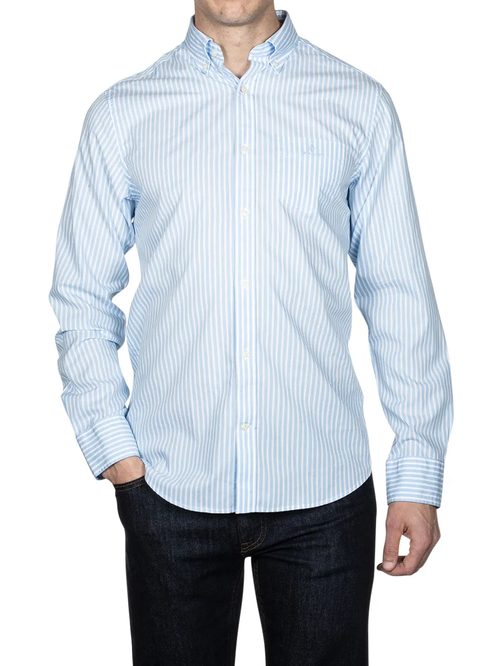 Regular Fit Stripe Broadcloth Shirt Capri Blue