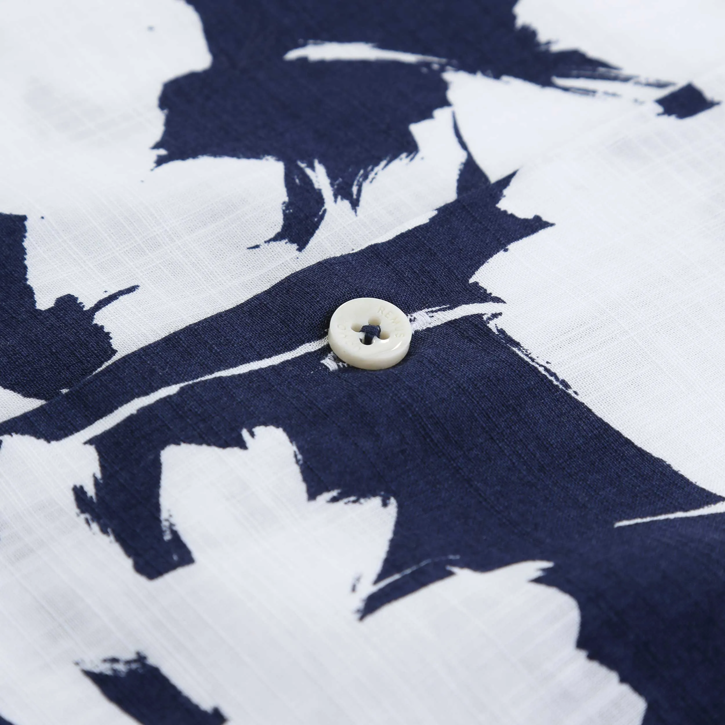 Remus Uomo Floral Linen SS Shirt in Navy