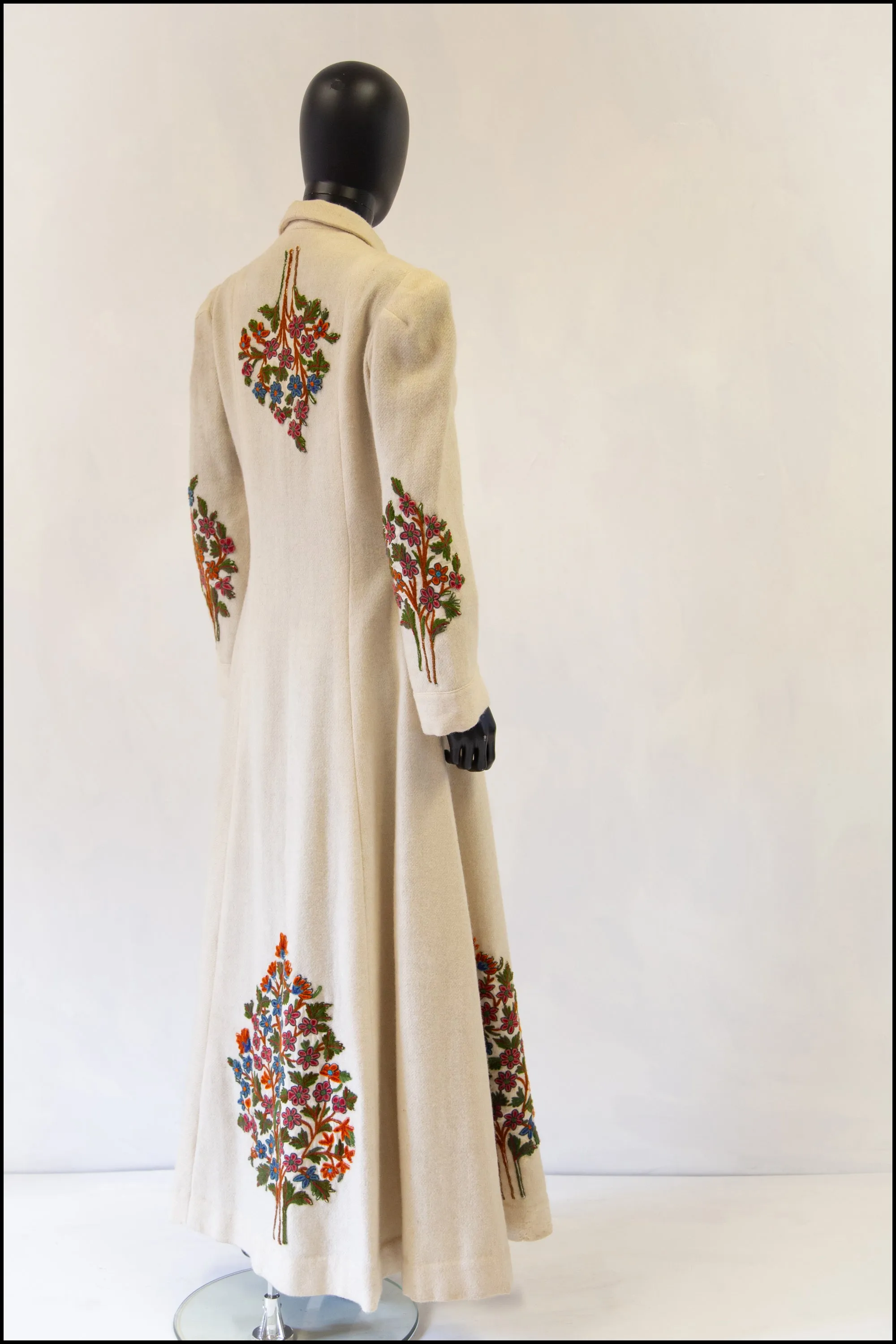 Reserved - Vintage 1940s Cream Embroidered Wool Maxi Coat