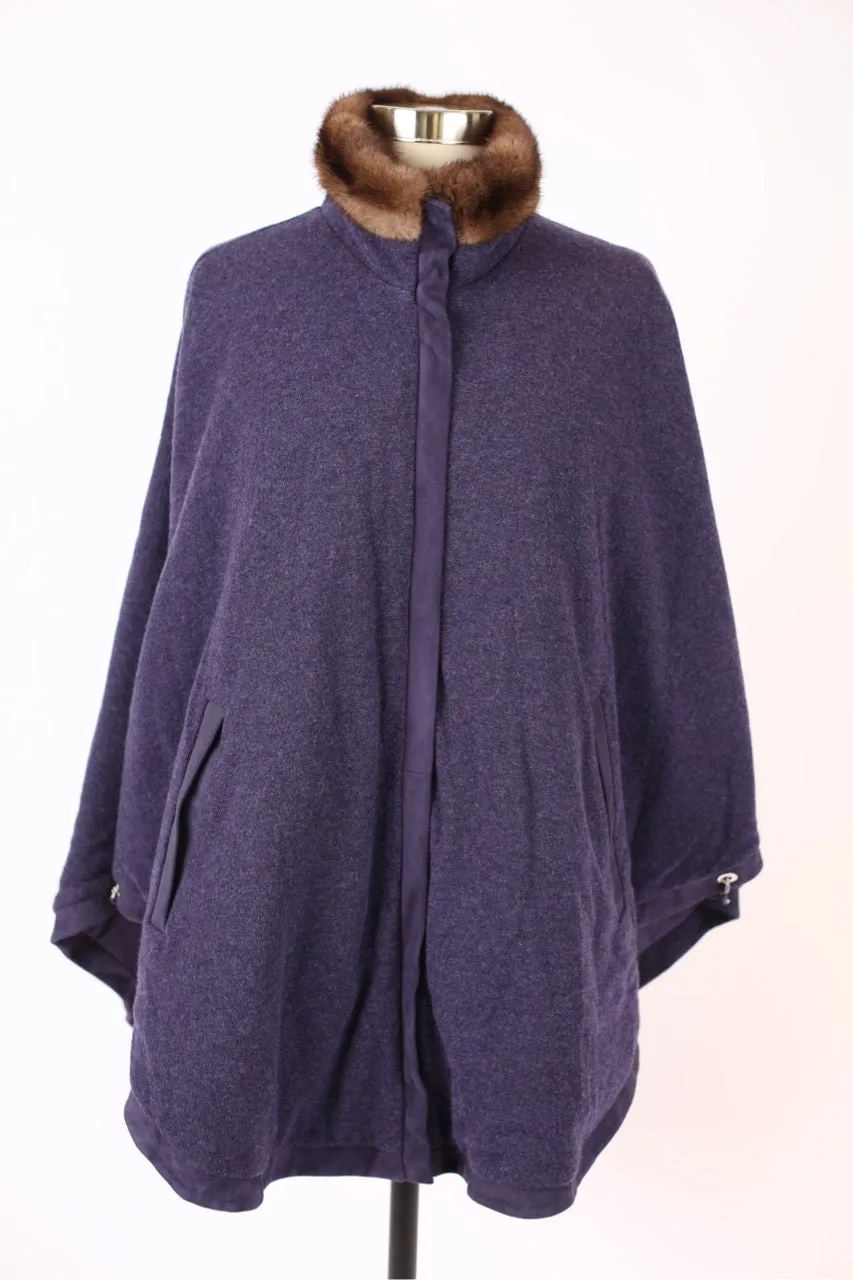 Reversible Cashmere Mink Collar Poncho -Amethyst