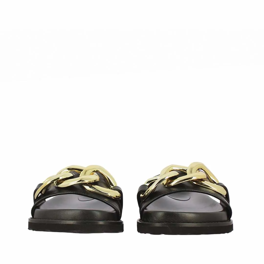 Saint Kiera Black Leather Flat Slides