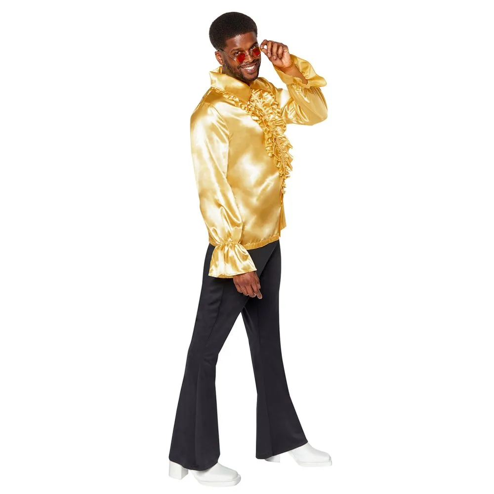 Satin Ruffle Gold Shirt Mens Costume